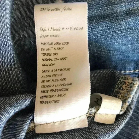 Blank NYC Denim Long Sleeve Embellished Button Up Raw Hem Top Size S - Picture 5 of 5